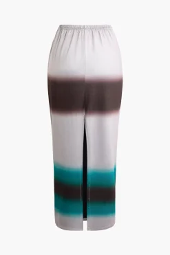 MICAS Skirts-Color Block Print Slit Midi Skirt
