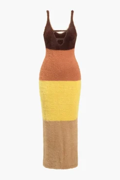 MICAS Knit Dresses-Color Block Print Sweater Cut Out Sweater Dress Contrast Color