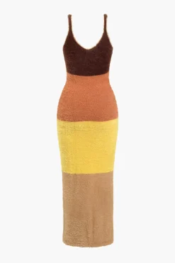 MICAS Knit Dresses-Color Block Print Sweater Cut Out Sweater Dress Contrast Color
