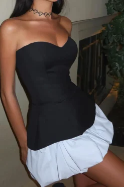 MICAS Mini Dresses-Color Block Ruched Strapless Mini Dress BLACK