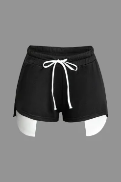 MICAS Short Sets-Color Block Side Slit Waist Short Set BLACK