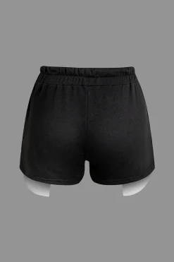 MICAS Short Sets-Color Block Side Slit Waist Short Set BLACK