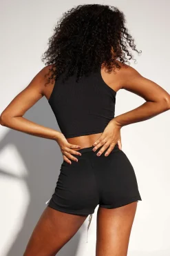 MICAS Short Sets-Color Block Side Slit Waist Short Set BLACK