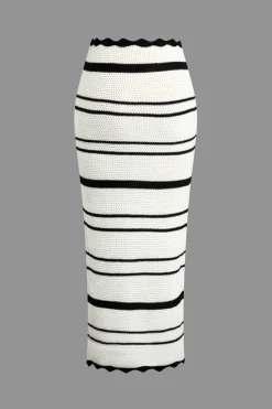 MICAS Knitwear|Vacation Sets-Color Block Stripe Knit Cami Top And Skirt Set Contrast Color