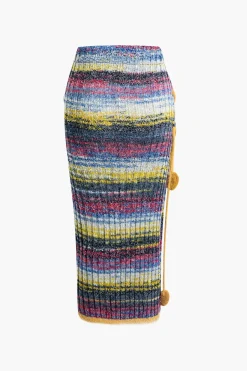 MICAS Skirts-Color Block Sweater Fringe Trim Skirt MULTICOLOR