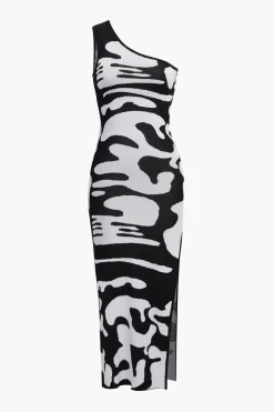 MICAS Knitwear|Knit Dresses-Colorblock One Shoulder Slit Knit Dress