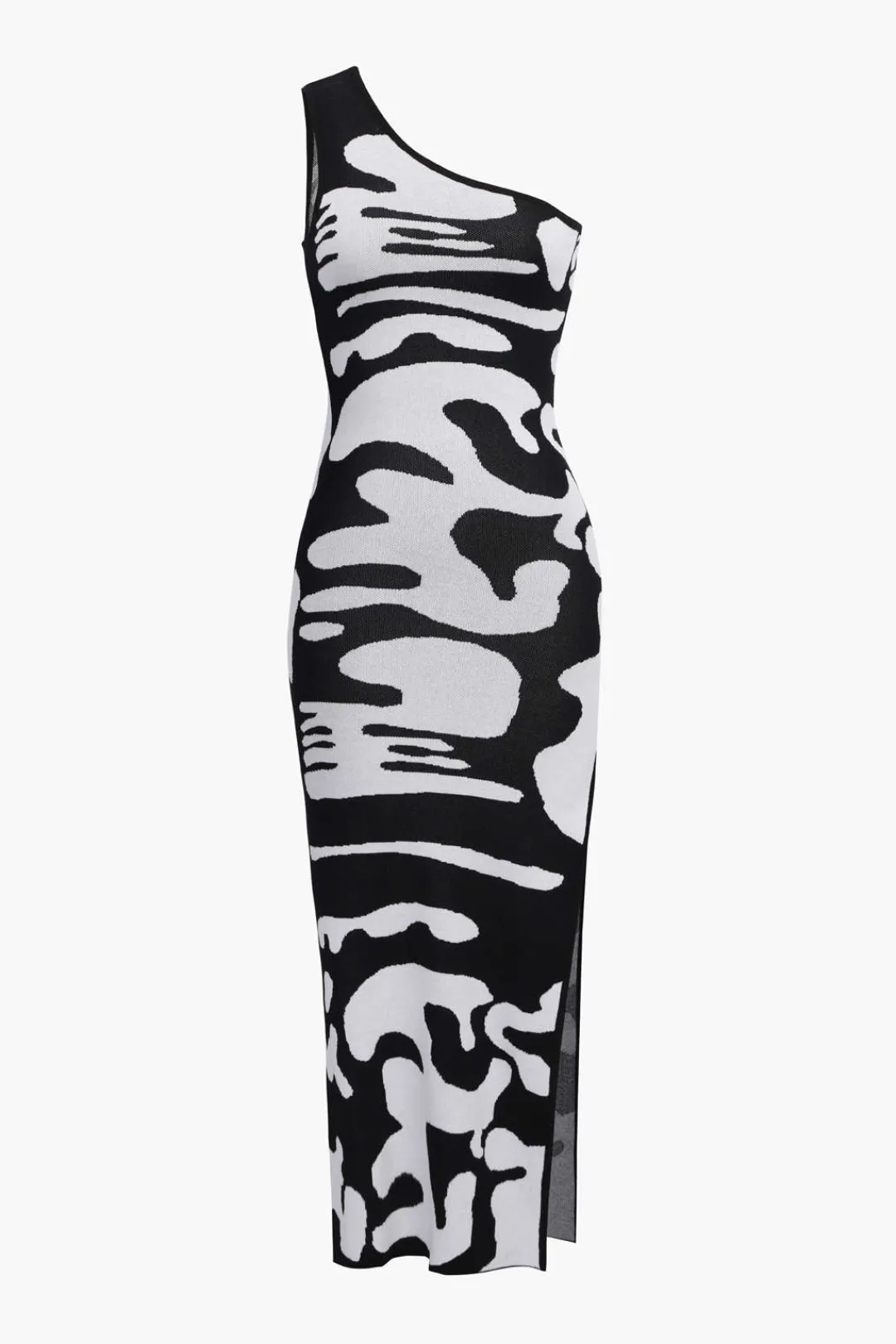 MICAS Knitwear|Knit Dresses-Colorblock One Shoulder Slit Knit Dress