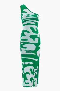 MICAS Knitwear|Knit Dresses-Colorblock One Shoulder Slit Knit Dress