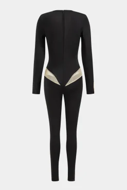 MICAS Jumpsuits & Rompers-Colorblock Patchwork High Waist Long Sleeve Jumpsuit BLACK