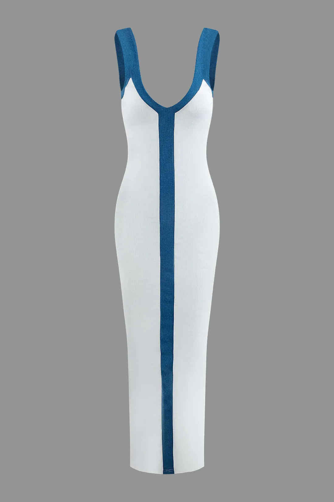 MICAS Maxi Dresses-Colorblock V-neck Ribbed Split Maxi Dress