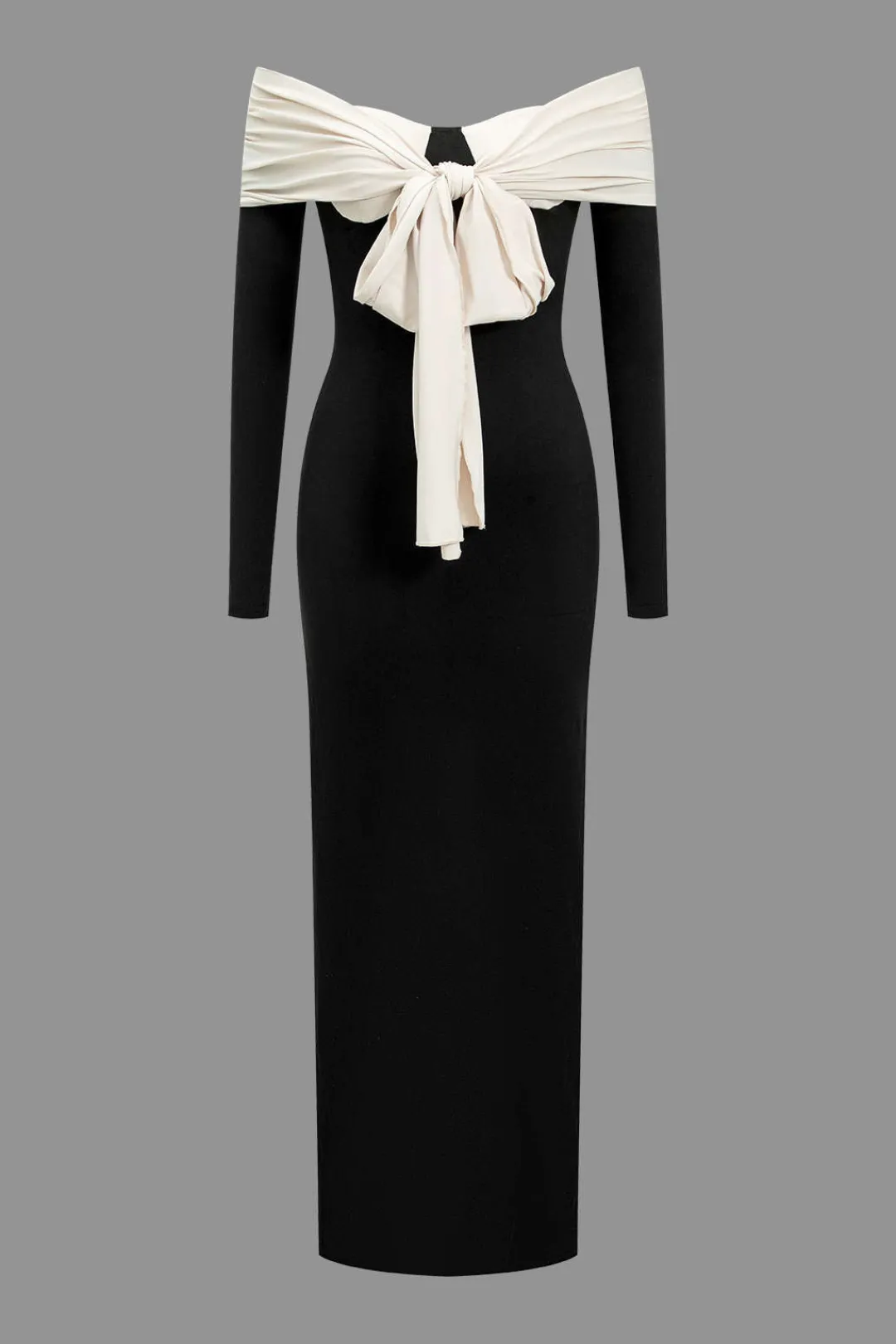 MICAS Long Sleeve Dresses|Midi Dresses-Contrast Bow Long Sleeve Midi Dress Contrast Color