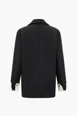 MICAS Outerwear|Outerwear-Contrast Button Pocket Blazer BLACK