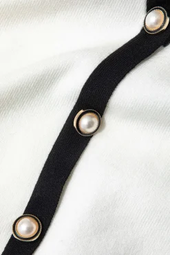 MICAS Knit Dresses-Contrast Button Up Collared Sleeveless Knit Mini Dress WHITE