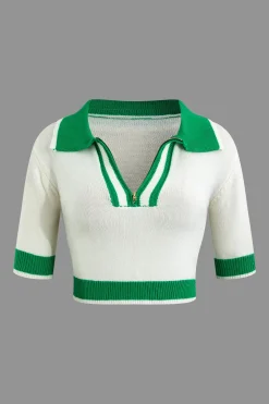 MICAS Vacation Sets|Knit Sets-Contrast Collar Crop Knit Top And Mini Skirt Set