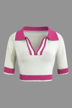 MICAS Vacation Sets|Knit Sets-Contrast Collar Crop Knit Top And Mini Skirt Set