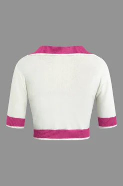 MICAS Vacation Sets|Knit Sets-Contrast Collar Crop Knit Top And Mini Skirt Set