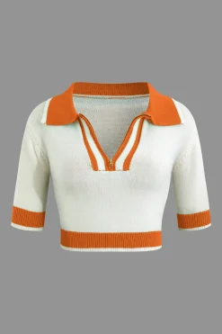 MICAS Vacation Sets|Knit Sets-Contrast Collar Crop Knit Top And Mini Skirt Set