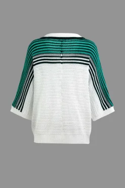MICAS Knitwear|Knit Tops-Contrast Crochet Short Sleeve Top WHITE