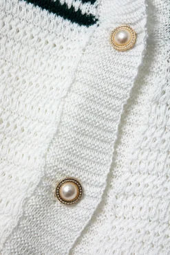 MICAS Knitwear|Knit Tops-Contrast Crochet Short Sleeve Top WHITE