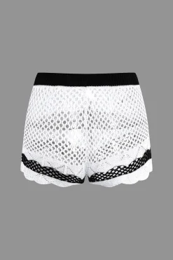 MICAS Knit Sets-Contrast Crochet V-Neck Knit Shorts Set