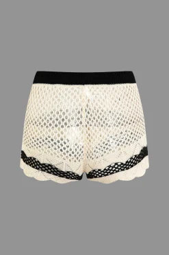 MICAS Knit Sets-Contrast Crochet V-Neck Knit Shorts Set