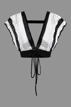 MICAS Knit Sets-Contrast Crochet V-Neck Knit Shorts Set