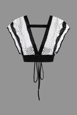 MICAS Knit Sets-Contrast Crochet V-Neck Knit Shorts Set