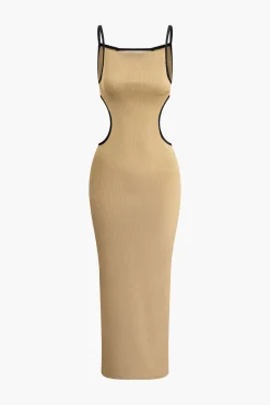 MICAS Maxi Dresses-Contrast Cut Out Backless Slip Maxi Dress