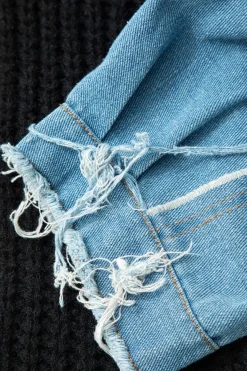 MICAS Knitwear|Knit Tops-Contrast Denim Stitching Round Neck Sweater