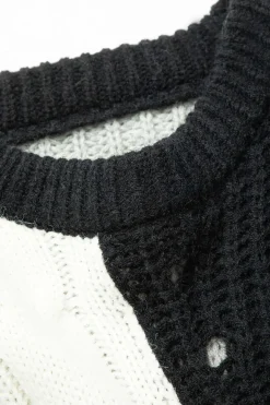 MICAS Knitwear|Knit Tops-Contrast Denim Stitching Round Neck Sweater