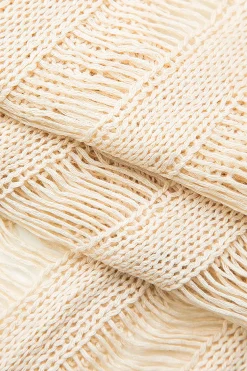 MICAS Knitwear|Knit Dresses-Contrast Distressed Ladder Knit Dress ORANGE