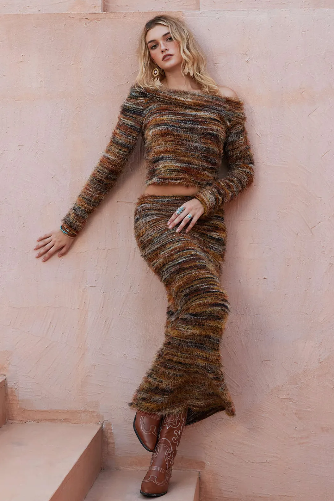 MICAS Knitwear|Knit Tops-Contrast Faux Fur Sweater Long-Sleeve Top MULTICOLOR