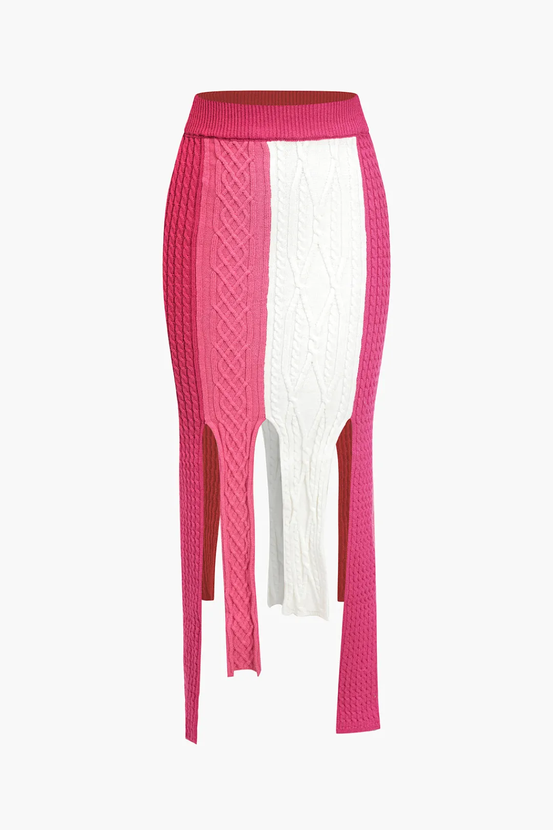 MICAS Knitwear|Skirts-Contrast Fringe Hem Knit Midi Skirt