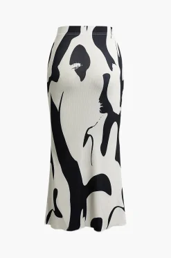 MICAS Skirts-Contrast High Waist Midi Skirt