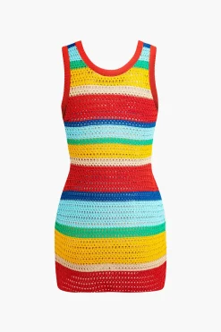 MICAS Knit Dresses-Contrast Hollow Out Tank Mini Dress MULTICOLOR