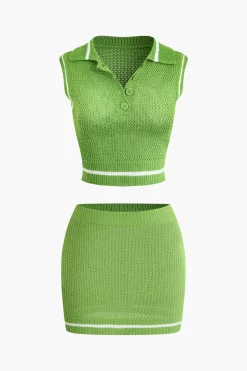 MICAS Skirt Sets|Vacation Sets-Contrast Hollow Out Tank Top And Mini Skirt Set