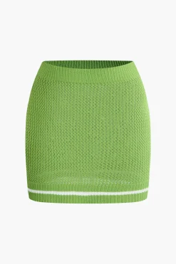 MICAS Skirt Sets|Vacation Sets-Contrast Hollow Out Tank Top And Mini Skirt Set