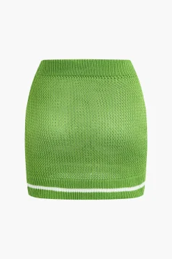 MICAS Skirt Sets|Vacation Sets-Contrast Hollow Out Tank Top And Mini Skirt Set