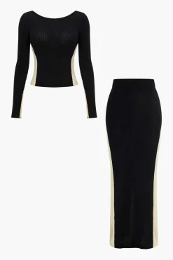 MICAS Knit Tops-Contrast Knit Backless Patchwork Long-Sleeve Top BLACK
