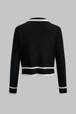 MICAS Knitwear|Knit Sets-Contrast Knit Button Cardigan And Pants Set BLACK