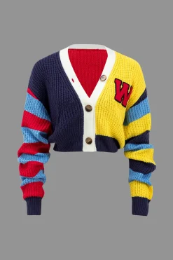 MICAS Knitwear|Knit Tops-Contrast Knit Button Long-Sleeve Top MULTICOLOR