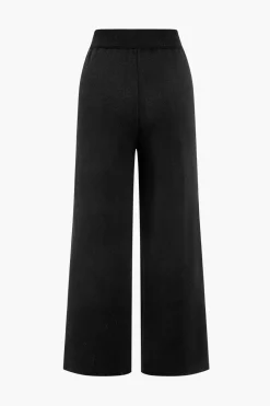 MICAS Knitwear|Knit Sets-Contrast Knit Button Ruffle Top And Pants Set BLACK