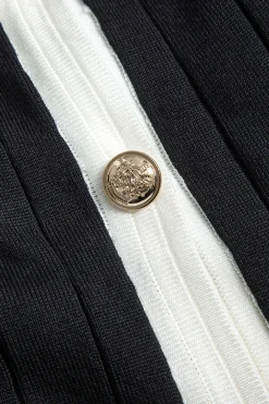 MICAS Knitwear|Knit Sets-Contrast Knit Button Ruffle Top And Pants Set BLACK