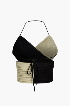 MICAS Knitwear|Knit Tops-Contrast Knit Crossed Tie-Up Tank Top