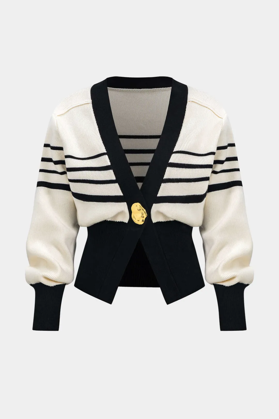 MICAS Outerwear|Knitwear-Contrast Knit Metallic Button Cardigan Contrast Color