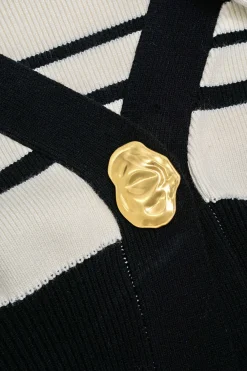 MICAS Outerwear|Knitwear-Contrast Knit Metallic Button Cardigan Contrast Color