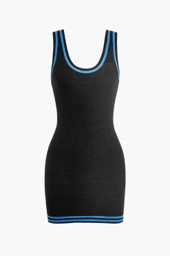 MICAS Knit Dresses-Contrast Knit Tank Mini Dress Contrast Color
