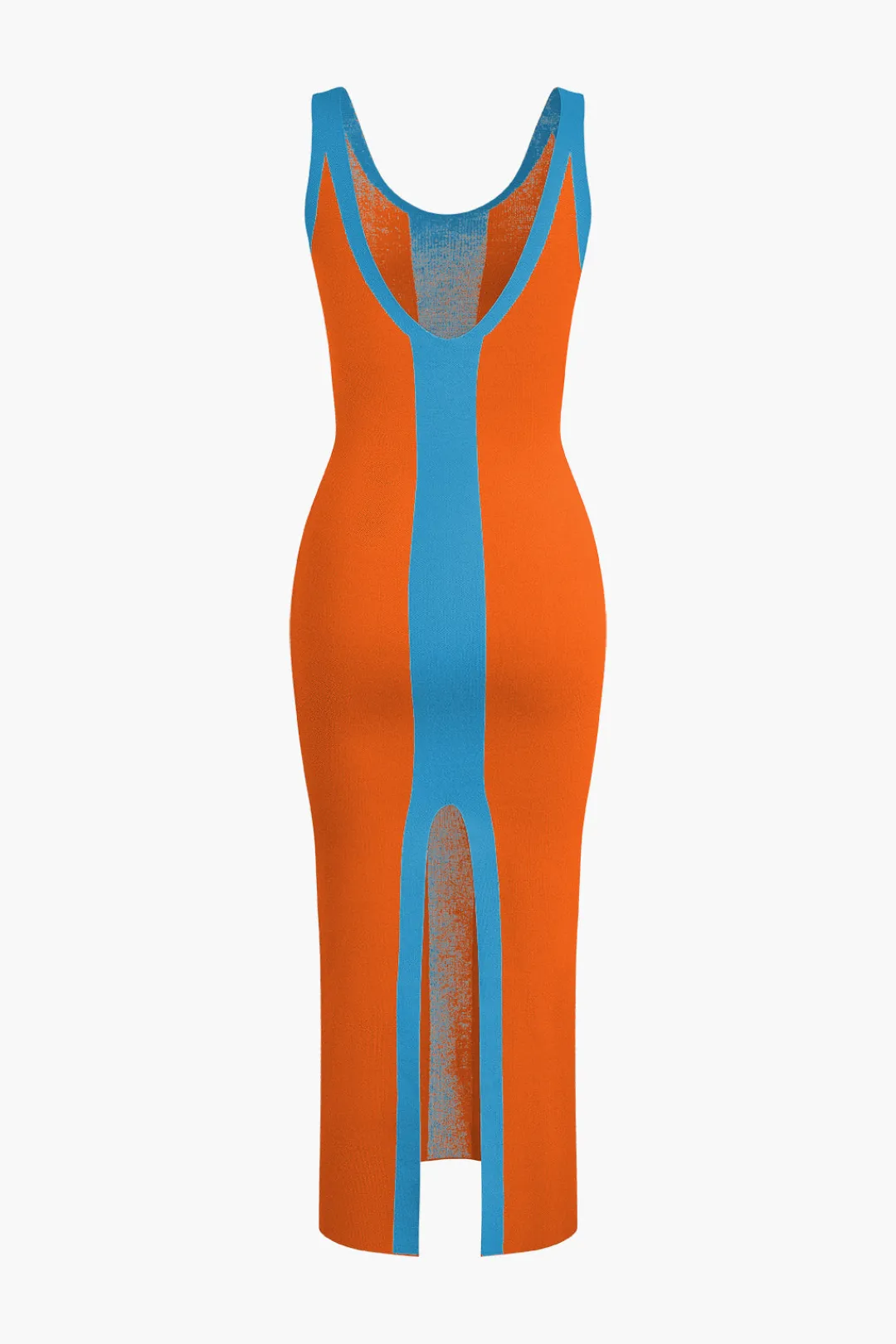 MICAS Knit Dresses-Contrast Knitted Slit Midi Dress