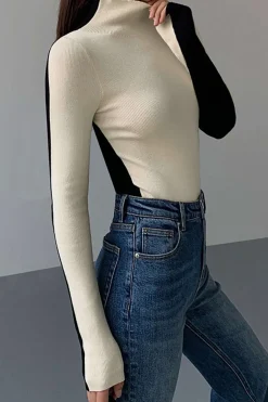 MICAS Long Sleeve Tops|Long Sleeves Tops-Contrast Long-Sleeve Top