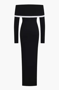 MICAS Long Sleeve Dresses|Maxi Dresses-Contrast Off Shoulder Long Sleeve Maxi Dress Contrast Color